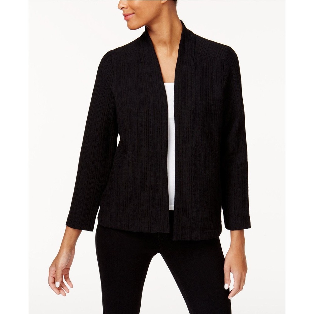 (A10) Eileen Fisher Women XL Black Rib Open Front Cardigan Shawl Collar Jacket